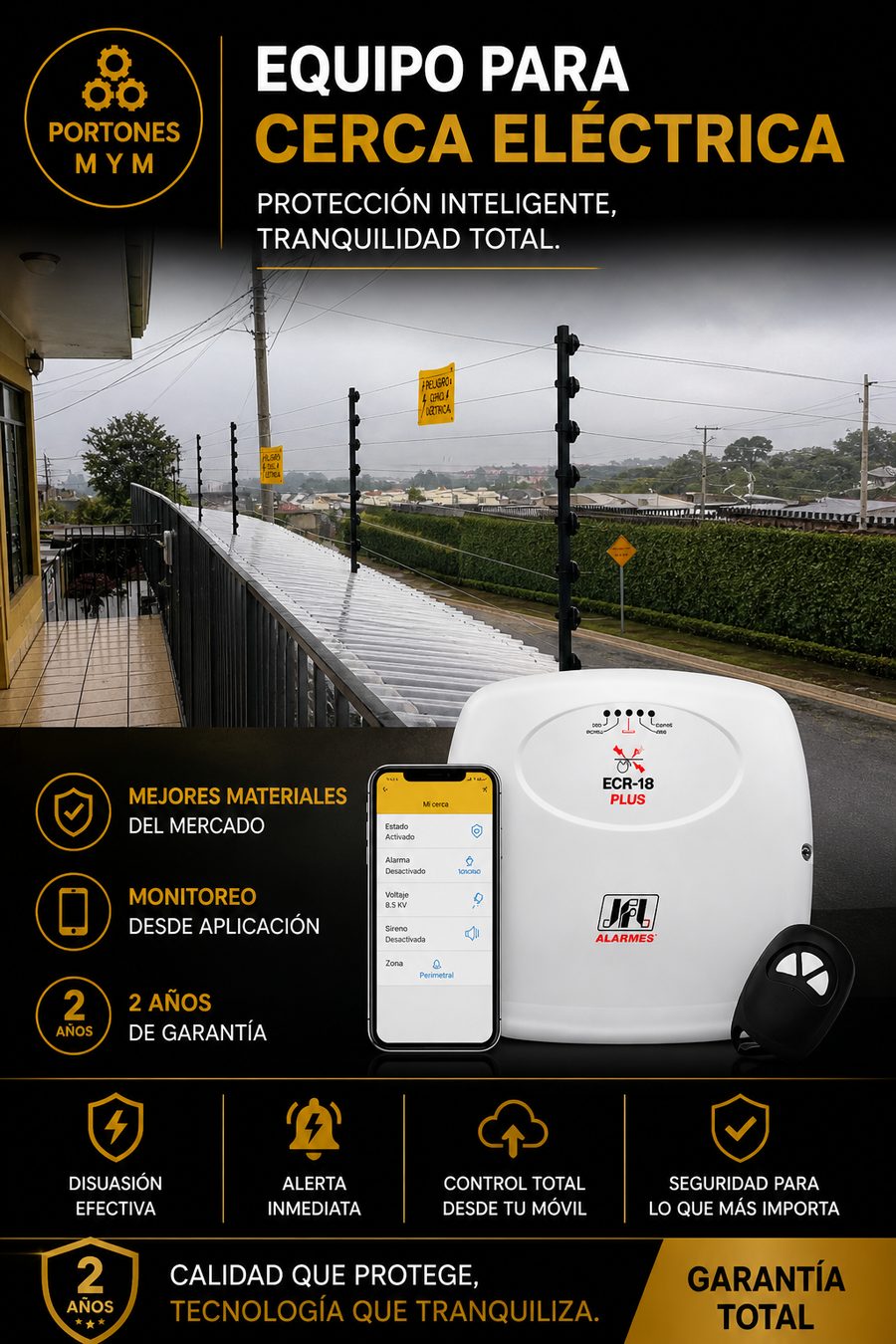 Cerca eléctrica instalada sobre muro